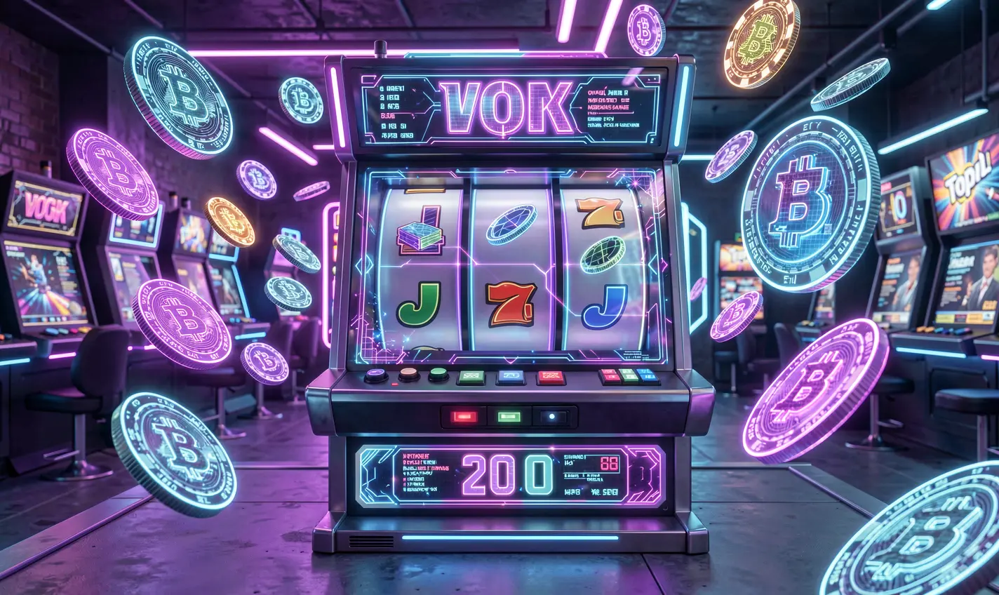 A glowing futuristic slot machine with flying coins and neon lights symbolizing big wins and immersive gameplay on 25OK casino for players in Bangladesh